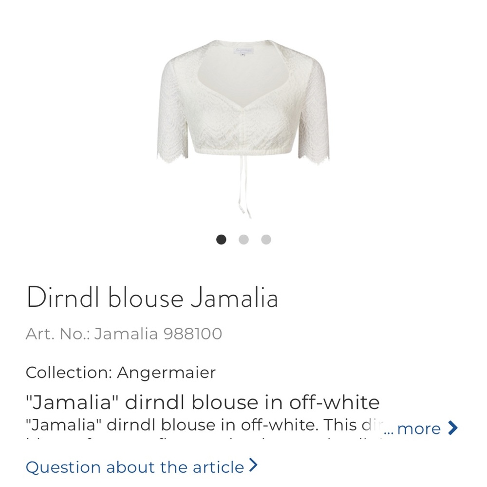 Angermaier Dirndl Blouse - size 34 (XS/S)